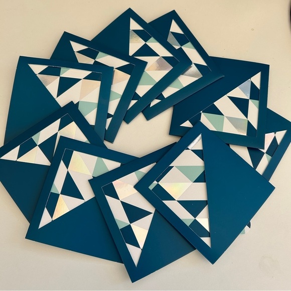 New Set of 10 Geometric Teal and Shiny Silver Art Gift Card Holder To From Cards - Picture 1 of 10